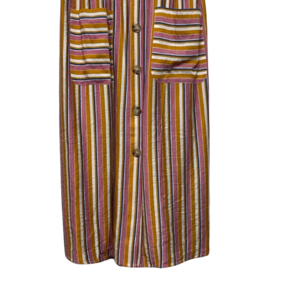 HEM & THREAD | Button Down Striped Tie Sleeve Midi Dress with Pockets | Size M - Picture 3 of 11